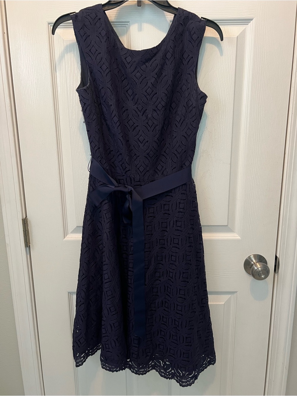 Alex Marie Navy Lace Midi Dress with Waist Tie